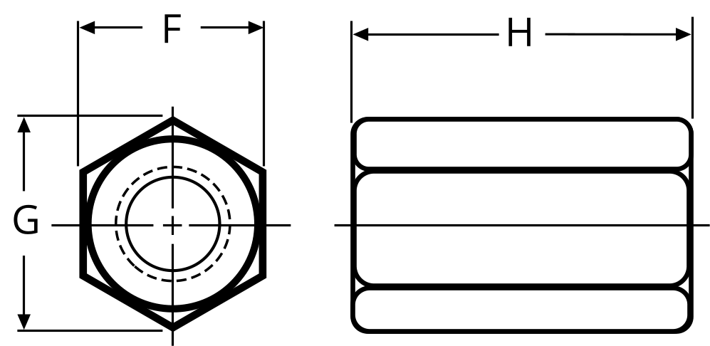hex coupling nut dimension