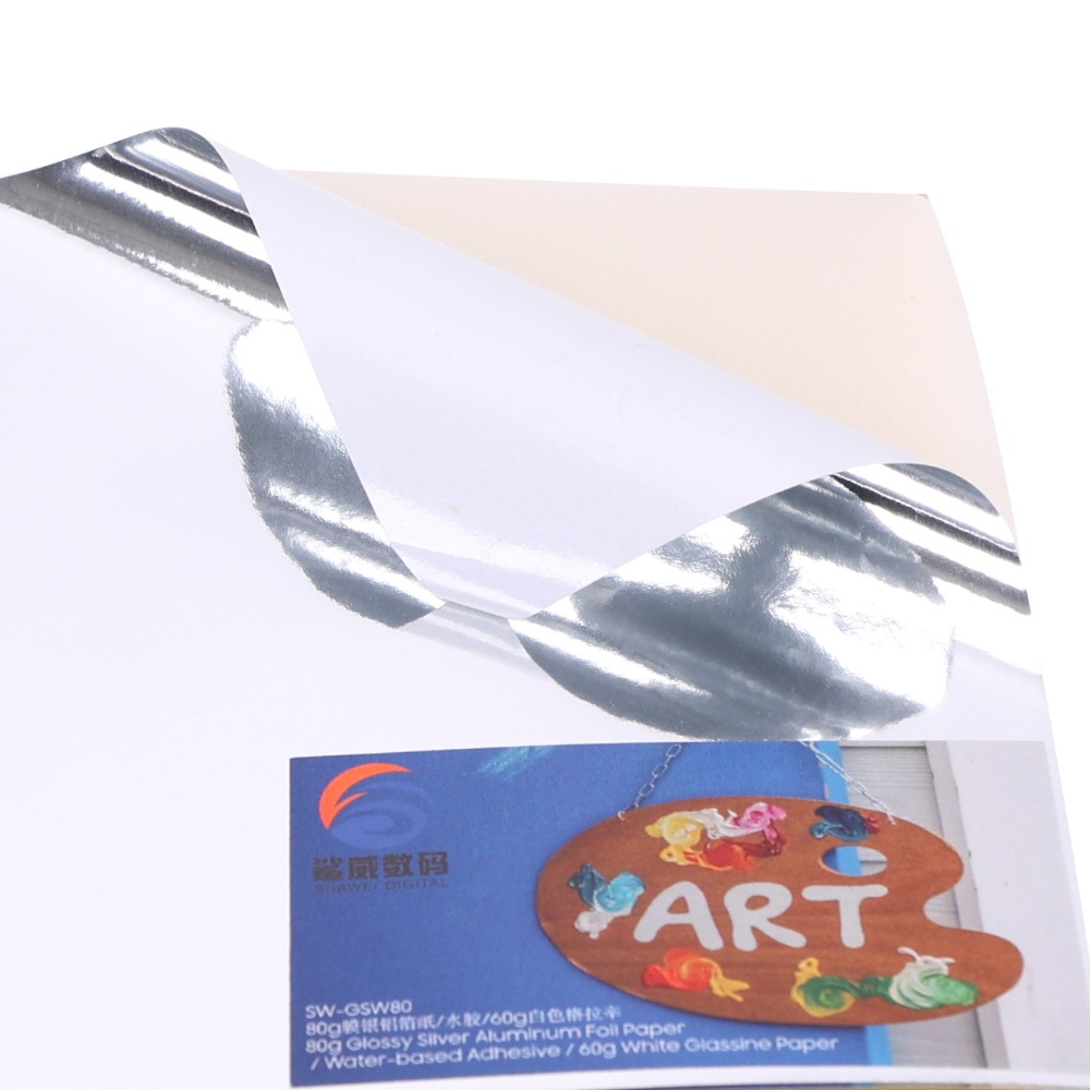 Water-based Adhesive Glossy Silver Aluminum Foil & Art Paper SW-GSWW80
