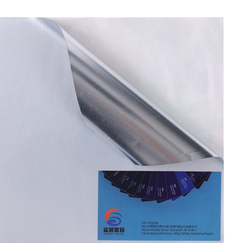 Matte Silver Transfer-All VOID Oil-based Adhesive White Glassine Paper SW-SMV-80