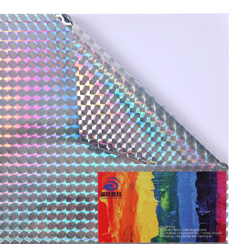 Silver Checkered PVC Water-based Adhesive White Silicon Paper SW-SWW50-140